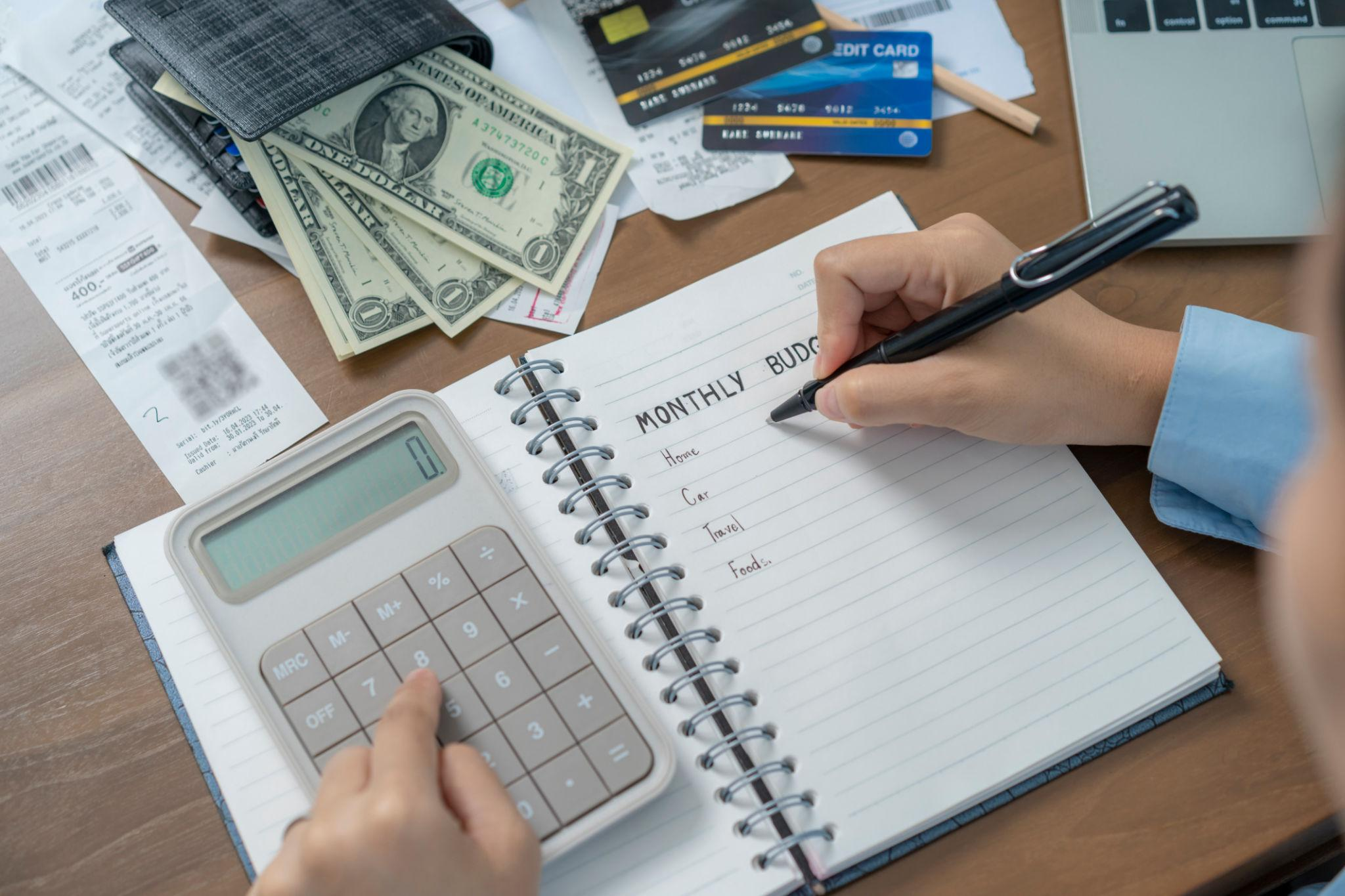 Close-up of a household budget notebook